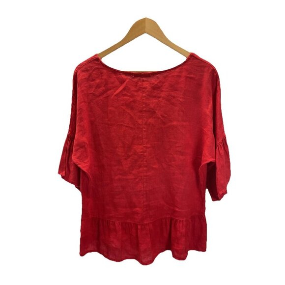 Valentina Naldi Womens size M Red 100% Linen Blouse Ruffles Made in Italy - Picture 2 of 8